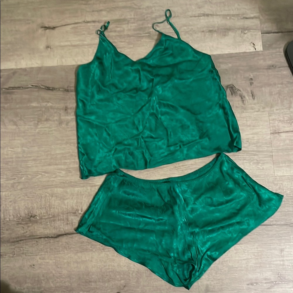 Victoria's Secret Green Satin Pajama Set